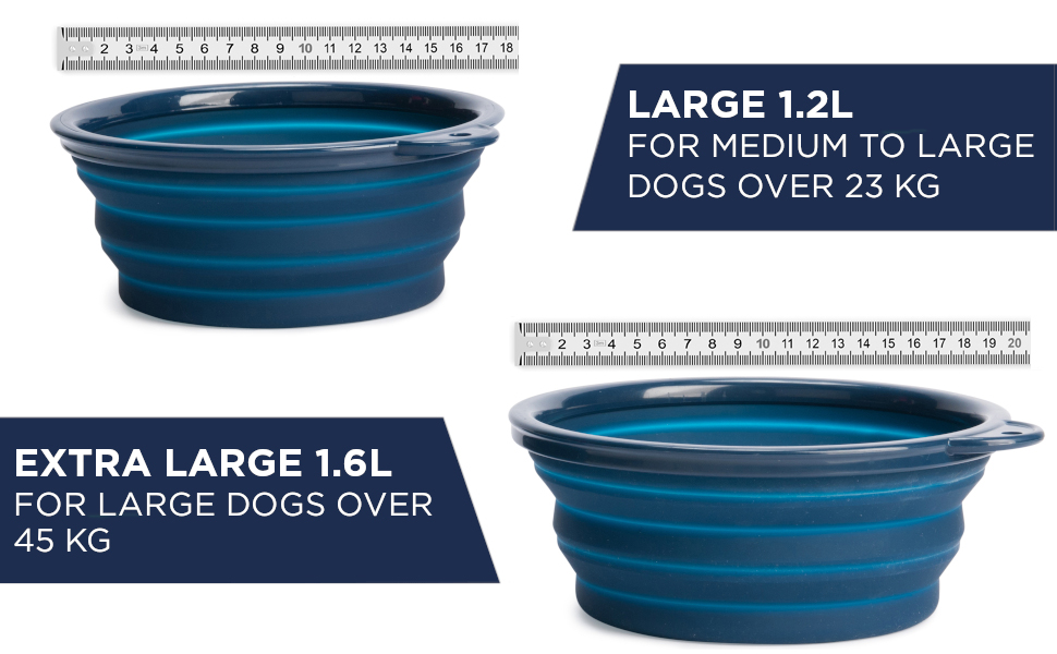 7 inch large 40 ounce collapsible dog bowl 8 inch extra large 55 ounce collapsible dog bowl