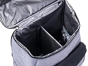 a woof life travel bag with divider