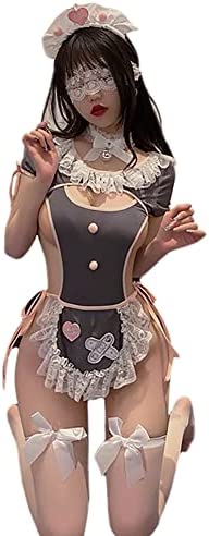 Maid Outfit Anime Cosplay Costume Japanese Sweet Apron Fancy Kawaii Lace Up One Piece Lingerie Bodysuit