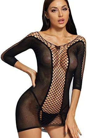 Bommi Fairy Women's Mini Dress Badydoll Fishnet Lingerie Tights Suspenders Striped Hollow-Out Lingerie Sexy Pack Hip Skirt Strapless Sexy Collarbone