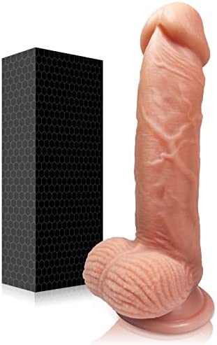 7.95 Inch Realistic Silicone Dildo Huge Penis Sex Toy for Women, Body-Safe Material Strong Suction Cup Ultra Soft Lifelike Thick Anal Dildo for Men G Spot Stimulator with Curved Shaft and Balls Flesh