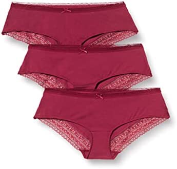 Iris & Lilly Women's Cotton and Lace Boyshort Knickers, Pack of 3