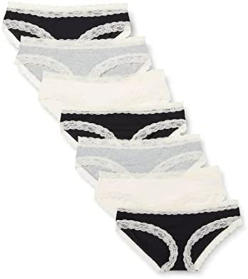 Iris & Lilly Women's Cotton and Lace Hipster Knickers, Pack of 7