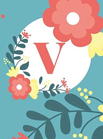 V: Cute Alphabet Initial Letter V is Great Gift Lined Journal Notebook ,Pretty Personalized Medium Diary For Writing & Note Taking Boys Girls Teens ... , gag, college ,Gold Pink Floral Print