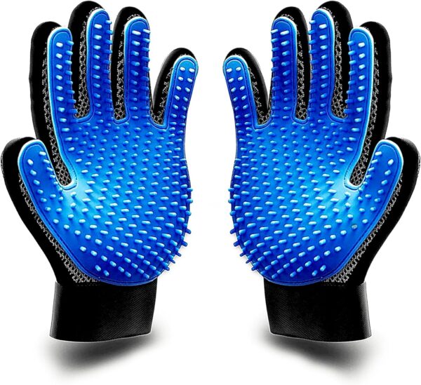 1 Pair Pet Grooming Glove/Pet Brush Glove Hair Removal Mess-free Grooming with 260 TipsDog, Cats, Rabbits & Horses with Long/Short/Curly Hair … (Blue)