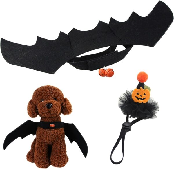 1 Piece Bat Wings With 2 Bells, 1 Piece Hat, Fun Halloween Cat Costume, Pet Bat Wings, Pet Role Play Costume, Adjustable Halloween Costume Accessories For Cats And Dogs Halloween Party