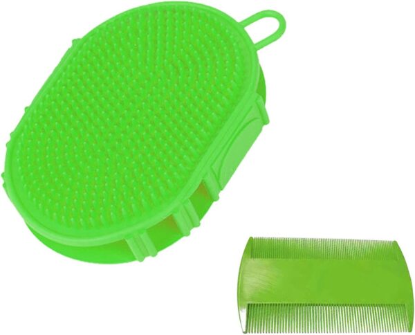 1 x Pet Bath Brush, with 1 Comb, Double Sided Massage Brush, Hair Cleaning Brush, Multifunctional Pet Care Brush (Green)