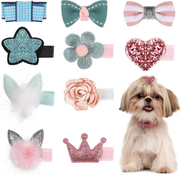 10 Pcs Small Dog Hair Clips, Dog Hair Bows, Puppy Hair Barrettes, Pet Hair Accessories, Puppy crown accessories, flower accessories, heart accessories, Hairpin Cat Topknot, Beauty Accessories(Ten Styl