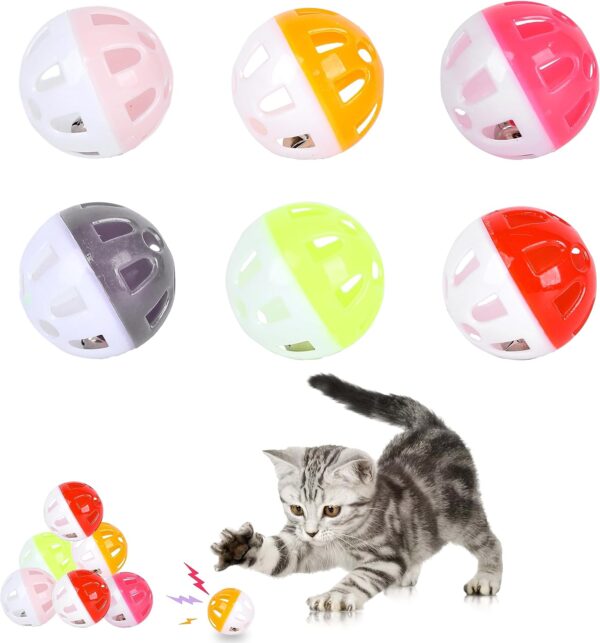 12 PCS Cat Toy Balls,Plastic Ball Cat Toys,Cat Bell Ball,Lattice Balls with Bell Jingle Kitten Toy,Cat Kitten Play Balls for Indoor Kitten Pet Chase Pounce Rattle Play Toys,Random Color (12pcs)