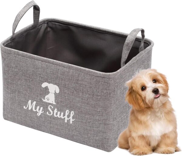 Pethiy Canvas Dog Toy Storage Dog Toy Basket Box for dog toy bins, Dog Blanket, Dog Clothes Storage - Pet Toy and Accessory Storage Bin-Gray