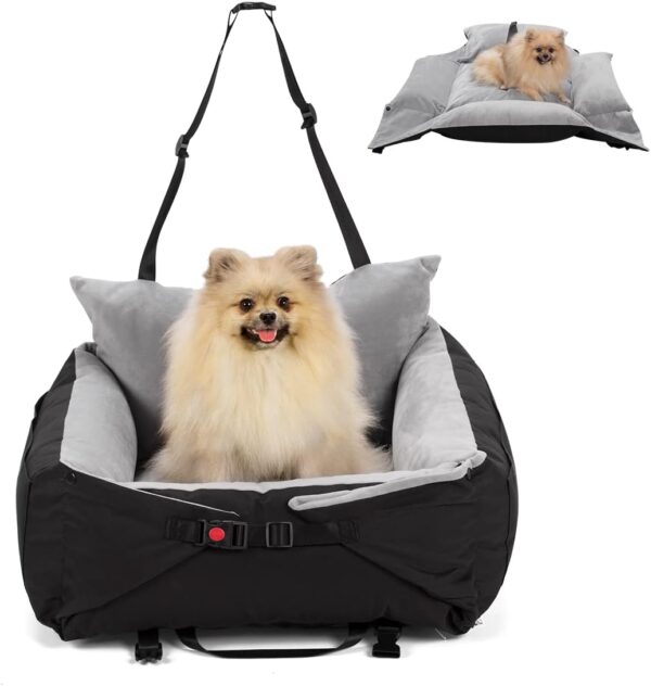 BOUKIDA Dog Car Seat,2 in1 Puppy Booster Seat For Small Medium Pets,Dog Travel Car Bed Pet Safety Seat with Storage Pocket and Adjustable Strap Detachable Washable Cover for Car and Home