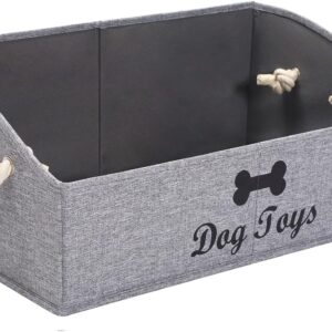 Morezi Canvas Pet Toy and Accessory Storage Bin, Basket Chest Organizer - Perfect for Organizing Pet Toys, Blankets, Leashes and Food - Snow Grey - Rectangle - Dog