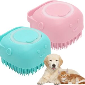 Bncxdc Pet Bath Massage Brush, Dog Wash Brush, 2pcs Pet Bath Brush, Multi-purpose Bath Brush, Soft Silicone Bristles, Shampoo Dispenser, Suitable for Dogs, Cats and Other Pets (Pink and Blue)