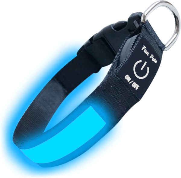 Fun Pets LED Dog Collar in Blue - USB Rechargeable Pet Safety Collar - Great Visibility & Improved Safety (40cm - 50cm / 15.7" - 19.7")