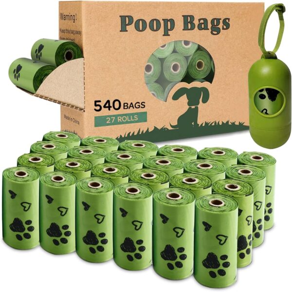 Dog Poo Bags - 540 Counts Biodegradable Poop Waste Bag Refill Rolls for Dogs include 1 Adjustable Dispenser | Scented