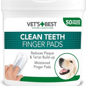 Vet's Best Dental Care Finger Wipes | Reduces Plaque & Freshens Breath | Teeth Cleaning Finger Wipes for Dogs & Cats | 50 Disposable Wipes