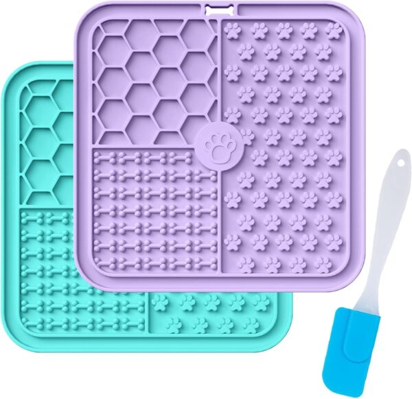 Licky Mats for Dogs and Cats, Premium Lick Mats with Suction Cups for Dog Anxiety Relief, Dog Lick Mats for Bathing, Grooming and Training, 2 Pack with 1 Spatula