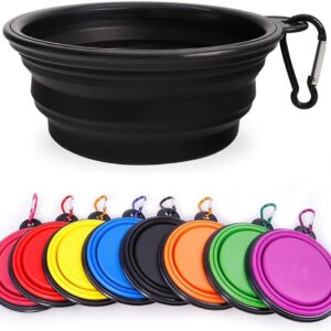 Collapsible Dog Bowl,Collapsible Dog Water Bowls for Cats Dogs, Portable Pet Feeding Watering Dish,Portable Dog Water Food Bowl with Carabiner (Medium(650ML), Black)