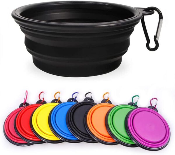 Collapsible Dog Bowl,Collapsible Dog Water Bowls for Cats Dogs, Portable Pet Feeding Watering Dish,Portable Dog Water Food Bowl with Carabiner (Medium(650ML), Black)