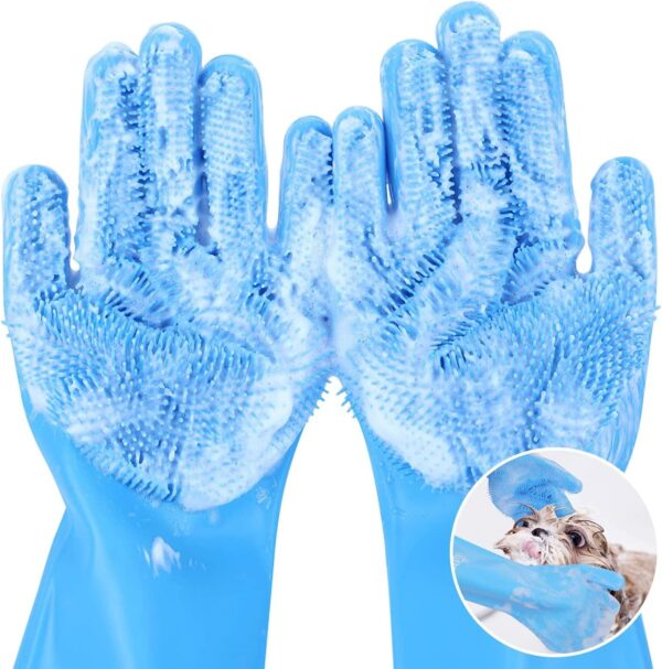 Pecute Cleaning Gloves Multifunction, Dog Grooming Gloves, Kitchen Gloves, Washing Up Gloves Large, Heat Resistant Silicone Gloves Household, Bathing and Massaging Gloves for Dogs and Cats