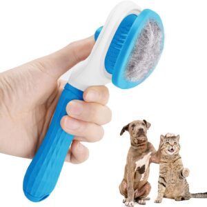 Cat Brush Dog Brush, Moseem Cat Comb Dog Grooming Brush Pet Brush, Pet Brush Tool with Cleaning Button for Cat Dog,Cat Brush for Short/Long Haired Cats,Removes Loose Undercoat,Tangled Hair (Blue)