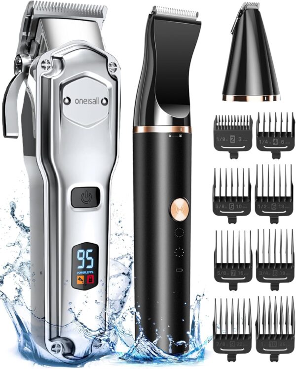 oneisall Dog Clippers and Dog Paw Trimmer 2 in 1 Kit Professional for Thick Hair, Low Noise Cordless Dog Grooming Kit with Stainless Steel Blade, Pet Shaver Trimmer for Dogs Cats, Waterproof