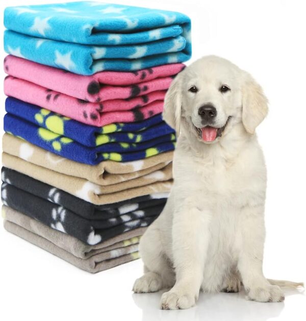 Pack of 6 Dog Blankets Soft Fleece Puppy Blankets Washable Sleep Mat Pad Bed Cover With Paw Print For Pets Cats Kitten Guinea Pig Anaimals(60 x 70cm/23.6 x 27.6 inch, Multicolor)