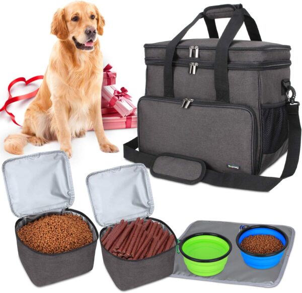 Teamoy Travel Bag for Dog Gear, Dog Travel Bag for Carrying Pet Food, Treats, Toys and Other Essentials, Ideal for Travel, Camping or Day Trips (Large, Black)