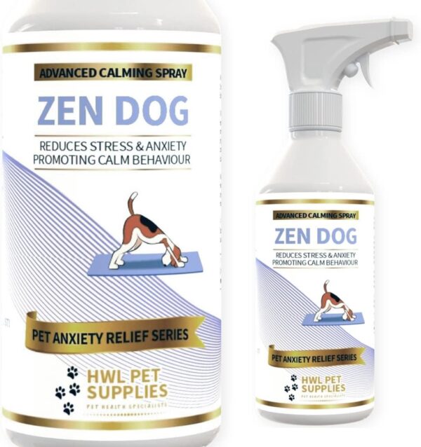 HWL Pet Supplies - Dog Calming Spray - Dog Calming Products - Dog Anxiety Relief - Nervous Dog Products - Valerian For Dogs - Dog Calming Anxious Dog - Reduces Stress & Anxiety - ZEN DOG - Made In UK