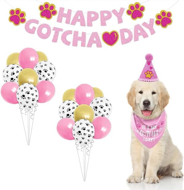 ASOCEA Dog Birthday Party Supplies Happy Gotcha Day Dog Bandana Set Boy Girl Party Banner Dog Birthday Outfit Triangle Scarf for Pet Dogs Cats Adoption Party Decor Accessories-Pink