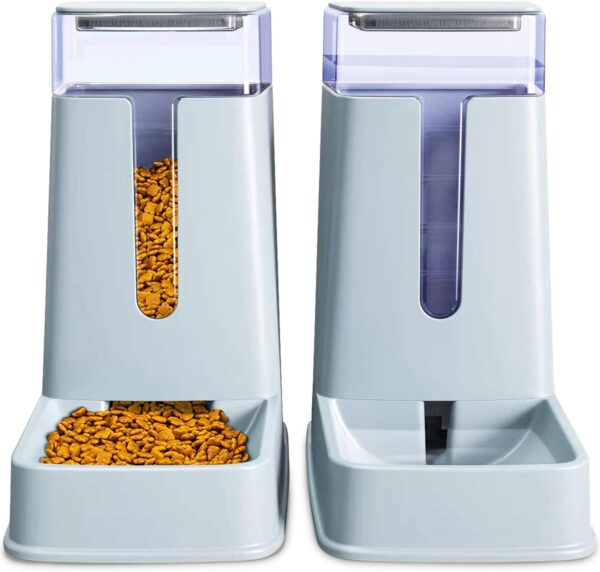 Automatic Pet Feeder Small&Medium Pets Automatic Food Feeder and Waterer Set 3.8L, Travel Supply Feeder and Water Dispenser for Dogs Cats Pets Animals (light gray)