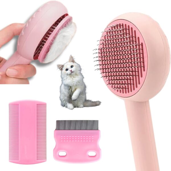 Cat Brush Dog Brush, FurCare Cat Comb, Cat Grooming Brush for Short/Long Haired Cats, Cat Hair Brush Remover, Kitten Brush, Self-Cleaning Cat Brush for Shedding to Remove Loose Mats and Tangles