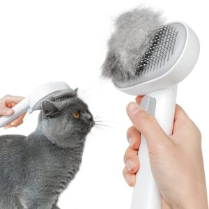 aumuca Cat Brush with Release Button, Cat Grooming Brush for Long or Short Haired Cats, Cat Hair Brush for Shedding Cat Comb for Pets Kitten Rabbit Removing Loose Fur and Massage