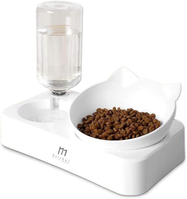 Marchul Cat Gravity Water and Food Bowls, Cat Dog Tilted Water and Food Bowl Set