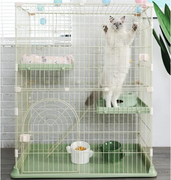 3-Tier Cat Home Cat Cage Playpen,Cat outdoor enclosure Cat kennel Cat Houses in Pet Supplies Training Play, Small Animal Cage, 2 Entrances, 76 x 50 x 90 cm, Green