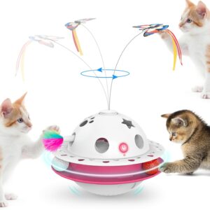 3 in 1 Interactive Cat Toys, Automatic Cat Toy for Indoor Cats, Kitten Toys, Dual Power Supplies, Auto On/Off, Fluttering Butterfly, Random Moving Ambush Feather, Best Gift for Cats