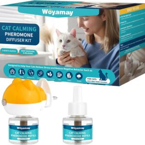 Woyamay Cat Pheromone Diffuser, Cat Calming Plug-in Diffuser for Relaxants & Anxiety Relief for Cats, 3-In-1 Cat Plug In Calmer Kit with 1 Diffuser & 2 Refill 48ml Vial for Lasts Up to 60 Days