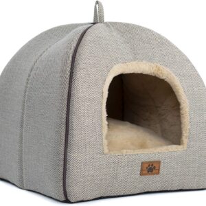 Cat Bed for Indoor Cats - Cat Cave Bed Cat House Cat Tent with Removable Washable Cushioned Pillow, Soft Kitten beds (Beige-1, Large(17.5''*17.5''*17.5''))