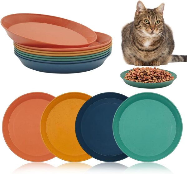 8 Pieces Whisker Fatigue Relief Cat Bowl,YuCool 6 Inch Shallow Cat Food Dish Flat Bowl for Cat Food for Kittens and Short Legged Cat(Round)