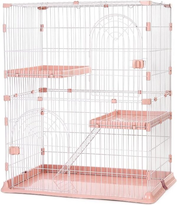 3-Tier Cat Home Cat Cage Playpen,Cat Houses in Pet Supplies Training Play, Small Animal Cage, 2 Entrances, hooks for easy assembly - 76 x 50 x 90 cm, Pink