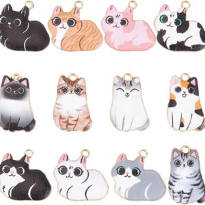 SUNNYCLUE 1 Box 24Pcs Cat Charms Bulk Enamel Cat Kitten Charm Cute Small Animal Pet Charms Black White Animals Cats Charms for jewellery Making Charm DIY Necklace Earrings Bracelets Keychain Supplies