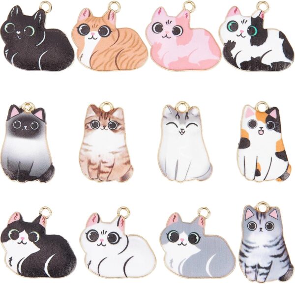 SUNNYCLUE 1 Box 24Pcs Cat Charms Bulk Enamel Cat Kitten Charm Cute Small Animal Pet Charms Black White Animals Cats Charms for jewellery Making Charm DIY Necklace Earrings Bracelets Keychain Supplies