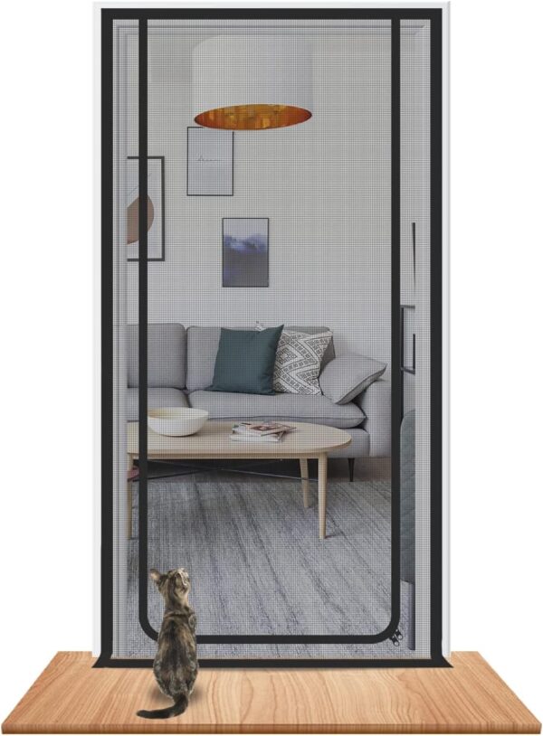 Cat screen Door Fits Door Size 140cm x 240cm, Heavy Duty Pet Screen Door, Prevent Dogs Cats from Running around, Pet Partition Mesh Door Screen, Double Zip