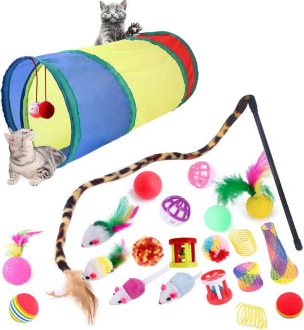 SUOXU Cat Toys 22 Pcs Interactive Christmas Cat Toys Kitten Toys -Cat Tunnel Toys Set for Indoor Cats (style 2)