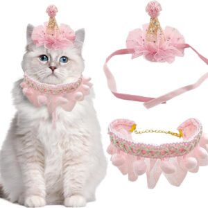 otuiaim Decorative Set [ Hat + Scarf ] for Pets, Cute Lace Party Supplies for Cats Dogs, Decorations Set Scarfs Hats Bandana Bib Crown, Pink Princess Dresses Gifts for Birthday Festival Christmas