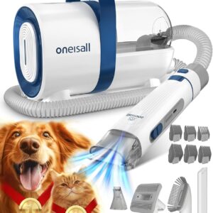 oneisall Dog Grooming Vacuum Kit,Dog Clippers, Suction 99% Pet Hair,Professional Dog Vacuum Groomer with 7 Pet Grooming Tools for Shedding Thick & Thin Dogs Cats Pet Hair (1 .5 litre)