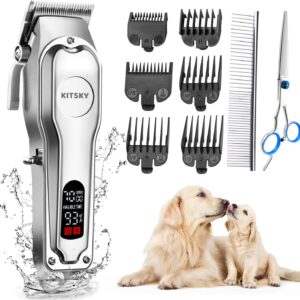 kitsky Dog Clippers, Dog Grooming kit, Professional for Thick Coats/Heavy Hair, Low Noise Rechargeable Cordless Pet Shaver for Dogs Pets and Animals, Dog Trimmer for Grooming, Dog Shaver