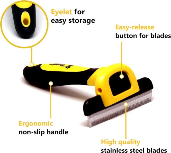 Best Professional Deshedding Tool and Pet Grooming Brush – D-Shedz by Thunderpaws for Small, Medium and Large Breeds of Dogs and Cats with Short or Long Hair Yellow