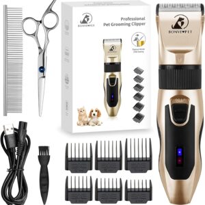 Bonve Pet Dog Clippers Professional,Dog Grooming kit,Low Noise Rechargeable Cordless Pet Grooming Clippers&Dog Grooming Accessories for Dog Clippers, Cat Clippers and for Other Pets