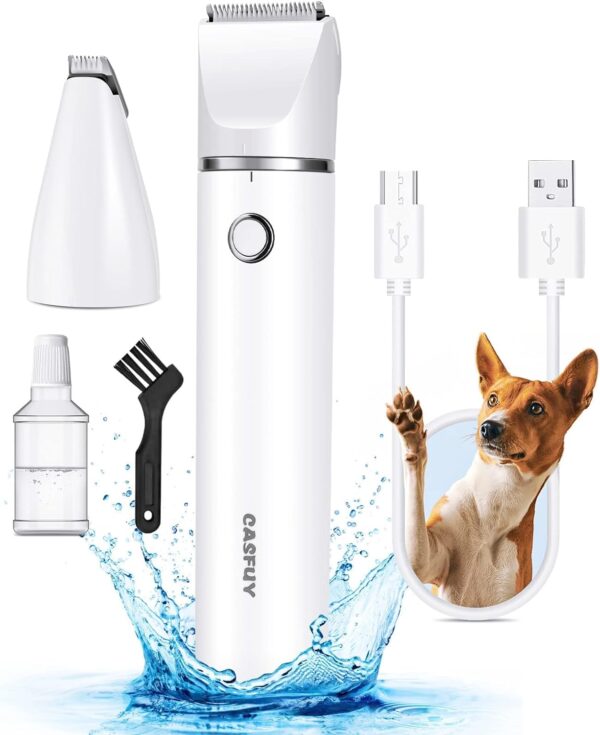 Casfuy Cordless Dog Paw Trimmer - Low Noise Dog Clippers with Double Blades USB Rechargeable Grooming Clipper for Dogs Cats and Small Pets for Trimming Hair Around Paws, Eyes, Ears, Face, Rump